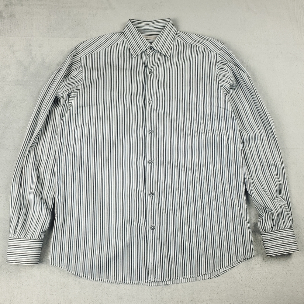 Ermenegildo Zegna Dress Shirt Mens Medium Button Down Striped Flip Cuff Formal
